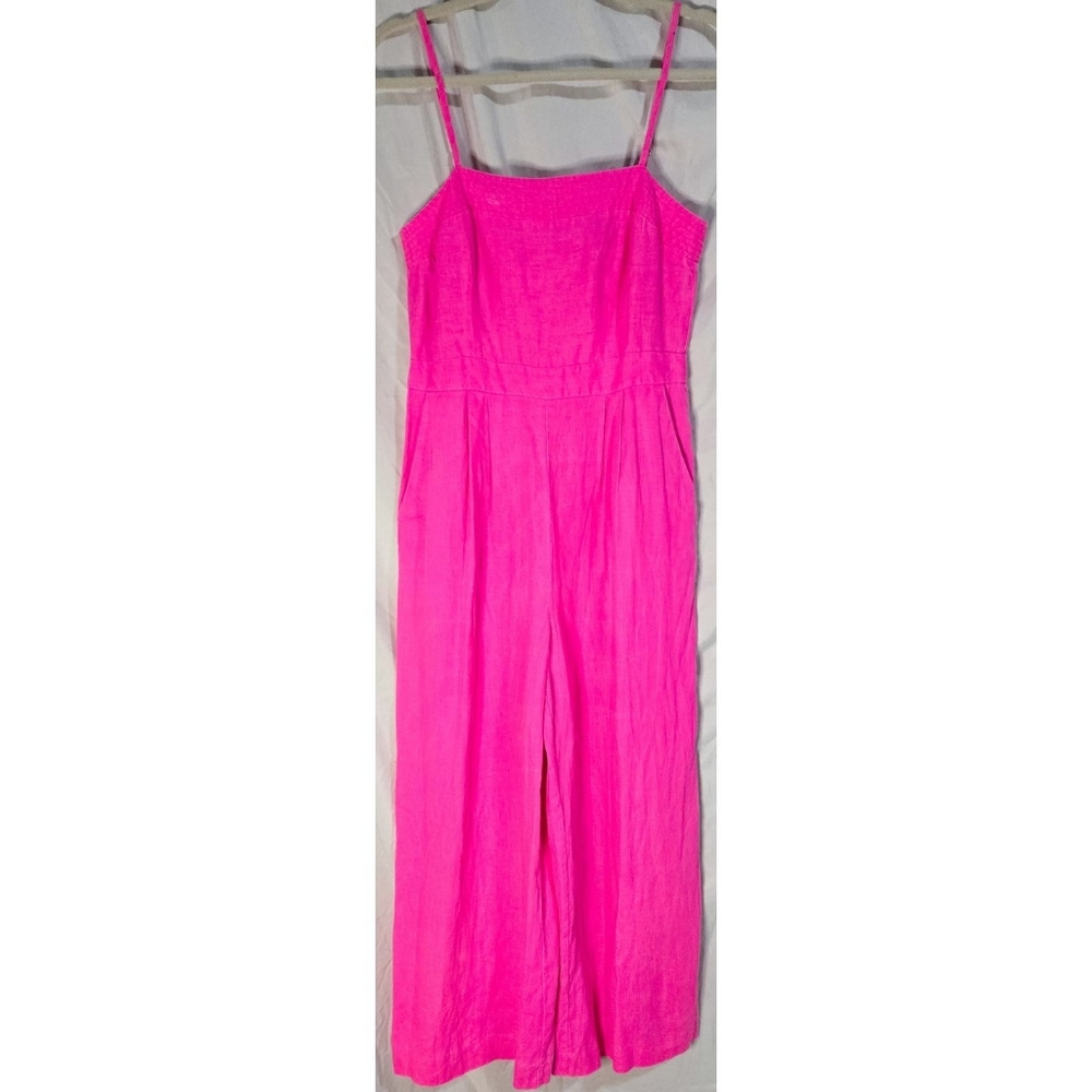 J Crew Linen Jumpsuit Hot Pink Wide Leg Sleeveless Classic Quiet Luxury